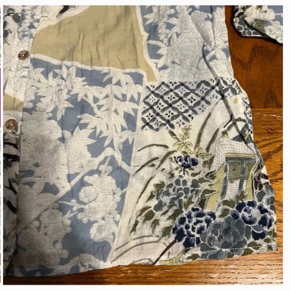 Citron of Santa Monica Asian Print Bamboo Blend Button Down Long Tunic Sz L - Picture 9 of 15